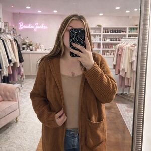 Brown Hooded Knit Cardigan